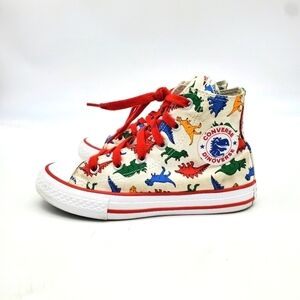 Converse Shoes Youth 1 Chuck Taylor High Dinosaurs Canvas White Red A01668F